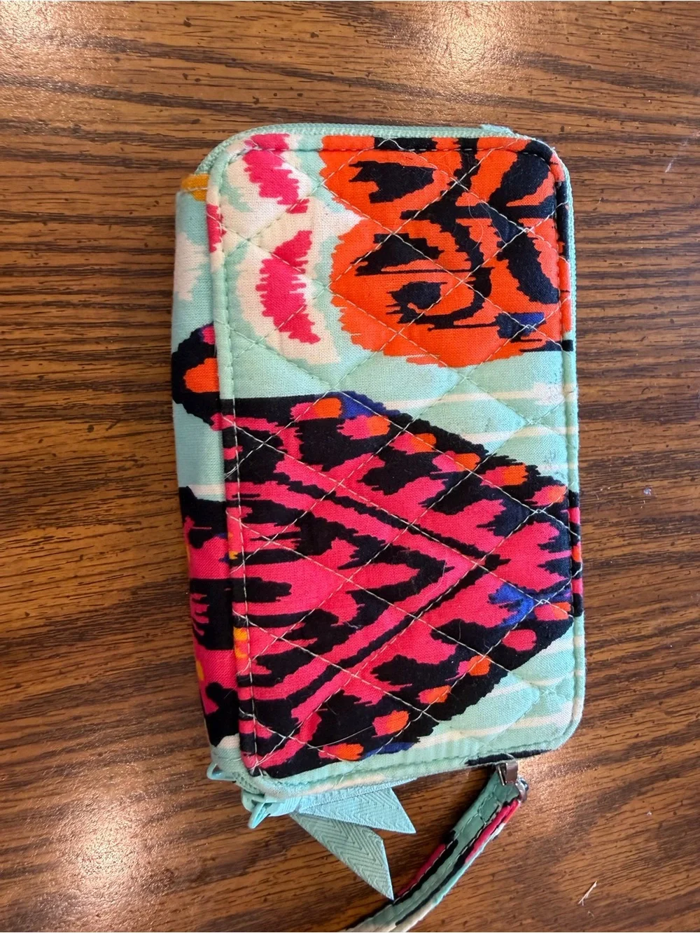 Vera Bradley Turquoise Multicolor Quilted Zip Wristlet